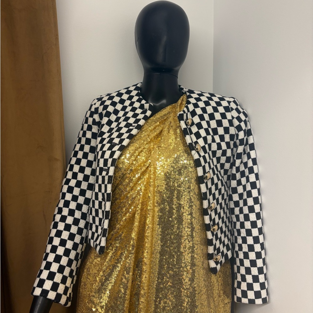 Mango - Checkerboard Cropped Jacket - Black & White